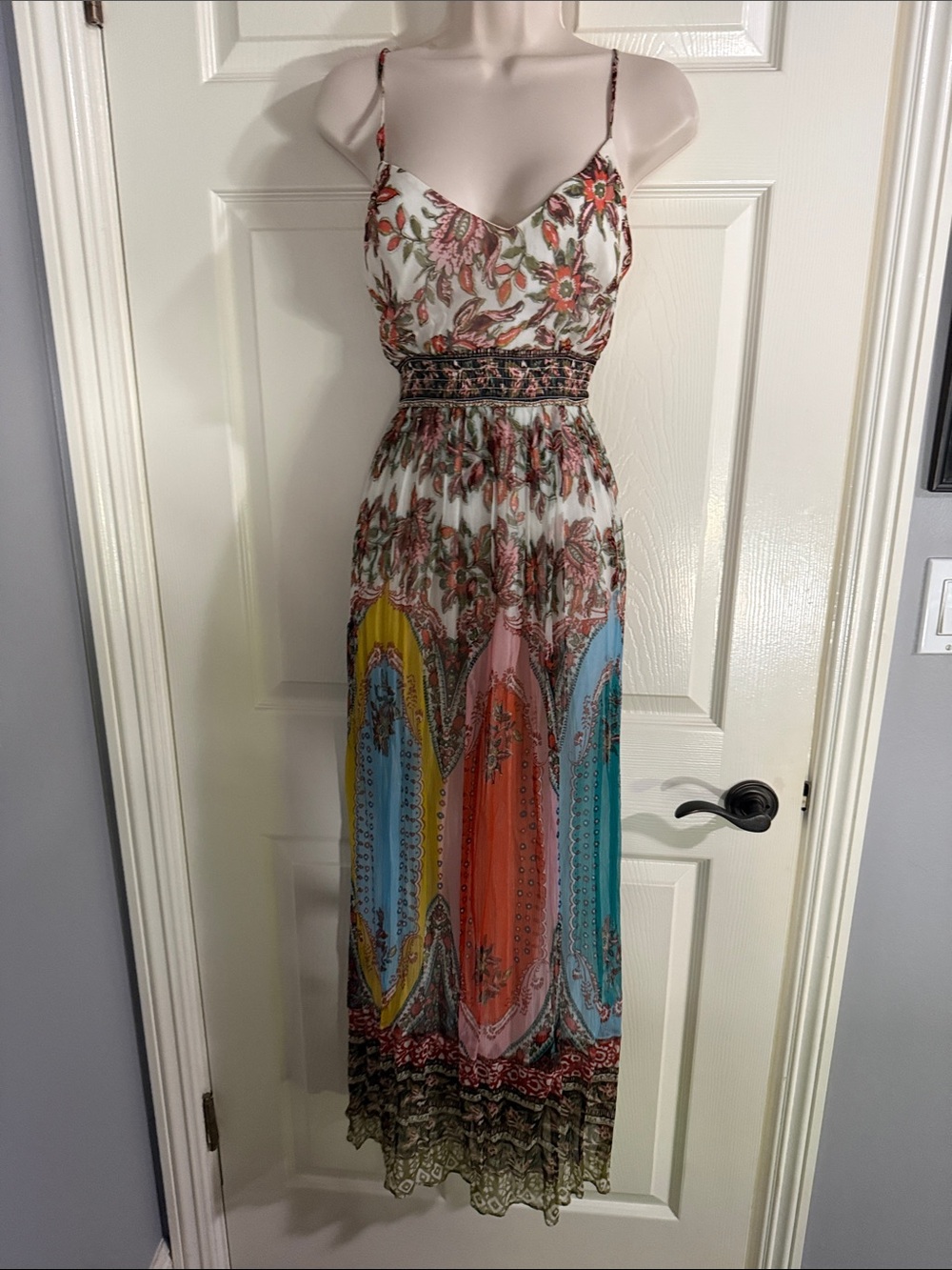 Anthropologie Floral Paisley Multicolor Spaghetti-Strap Maxi Dress